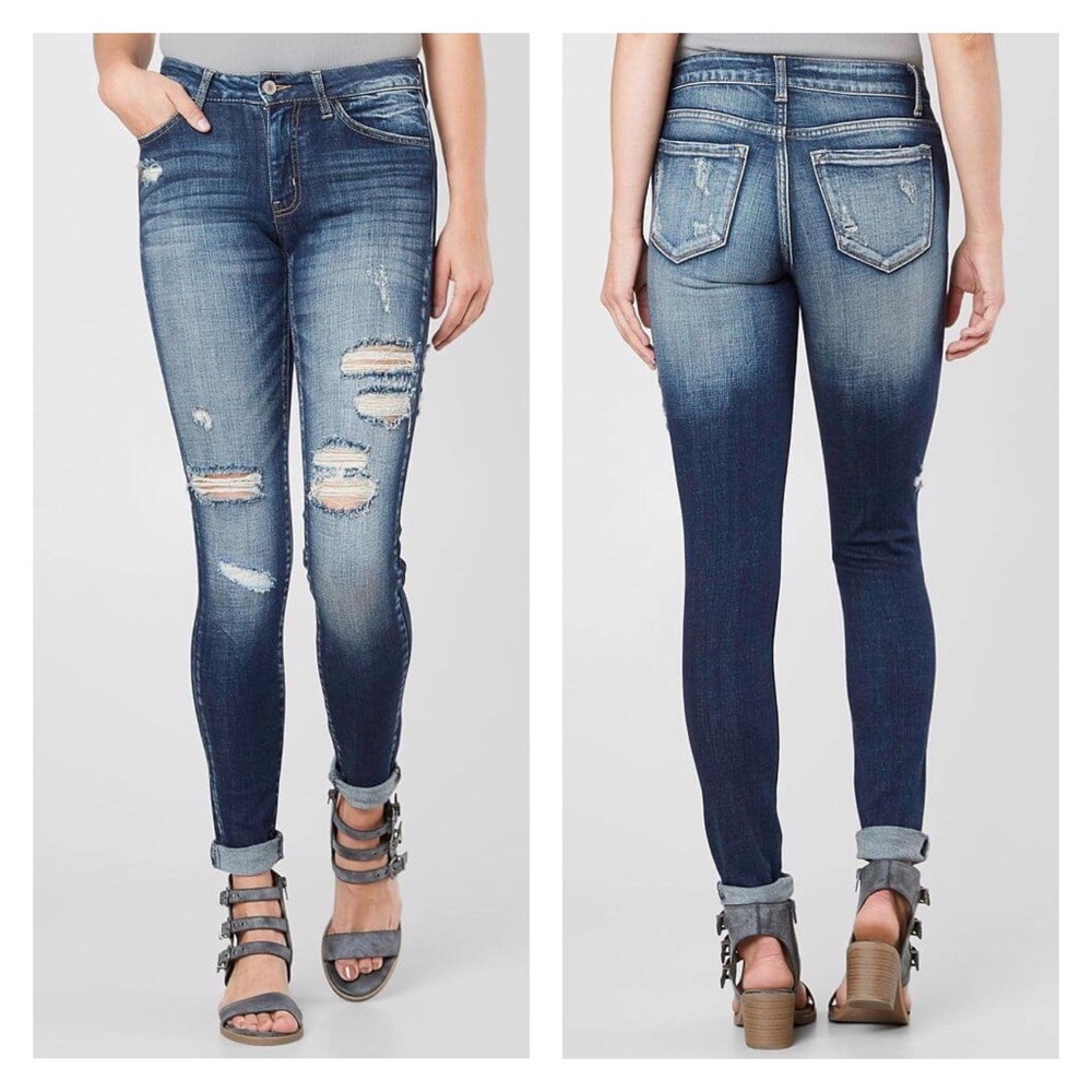 KanCan Mid Rise Ripped Dark Wash Skinny Jeans Size 25